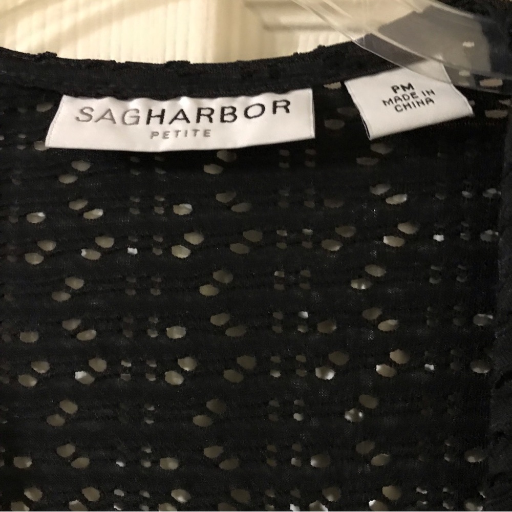 Sag Harbor PM Petite Crochet Black 3/4 Sleeve Open Front Cardigan - Picture 3 of 5